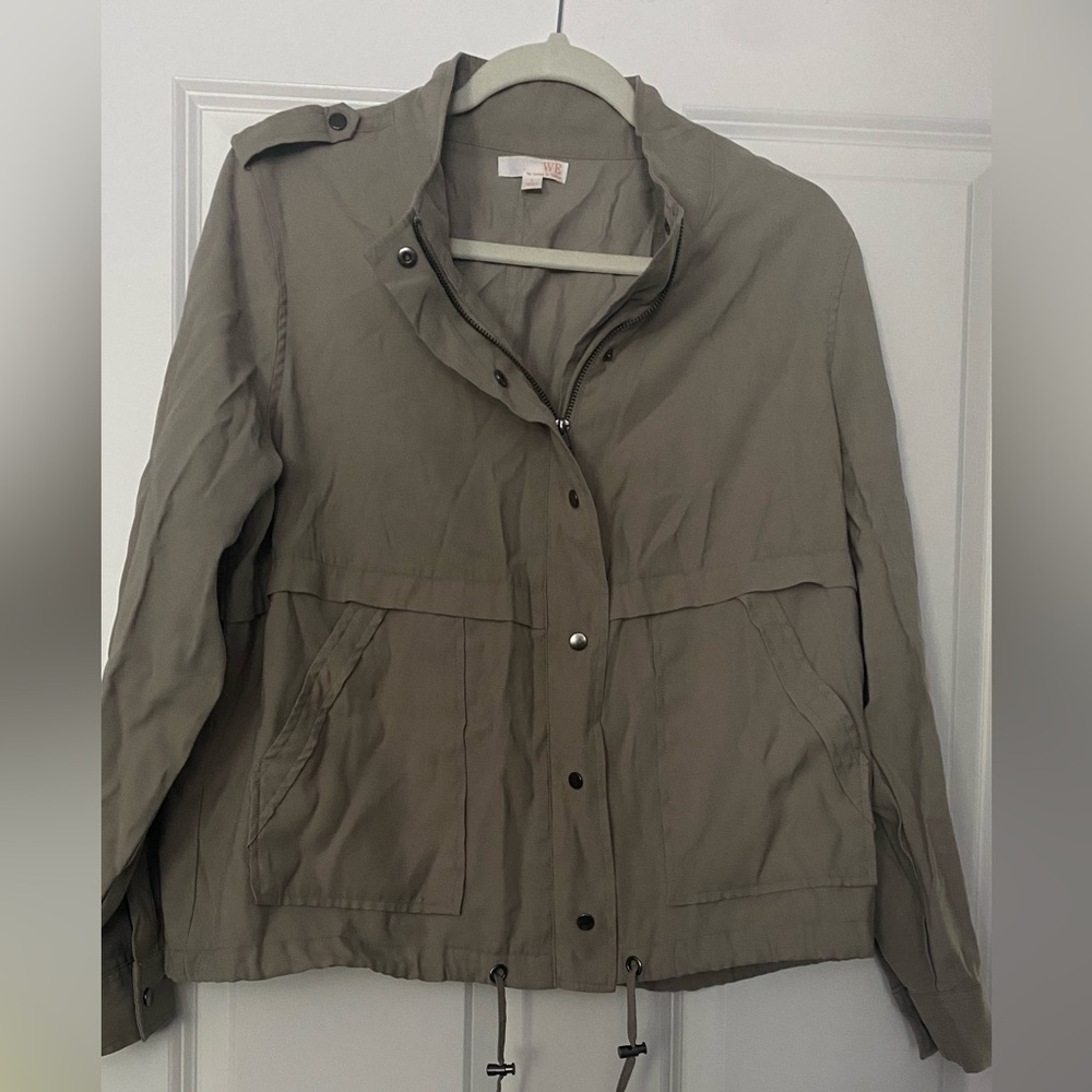 WE by Living in Yellow Stylish Beige Khaki Utility Light Jacket Women Sz L